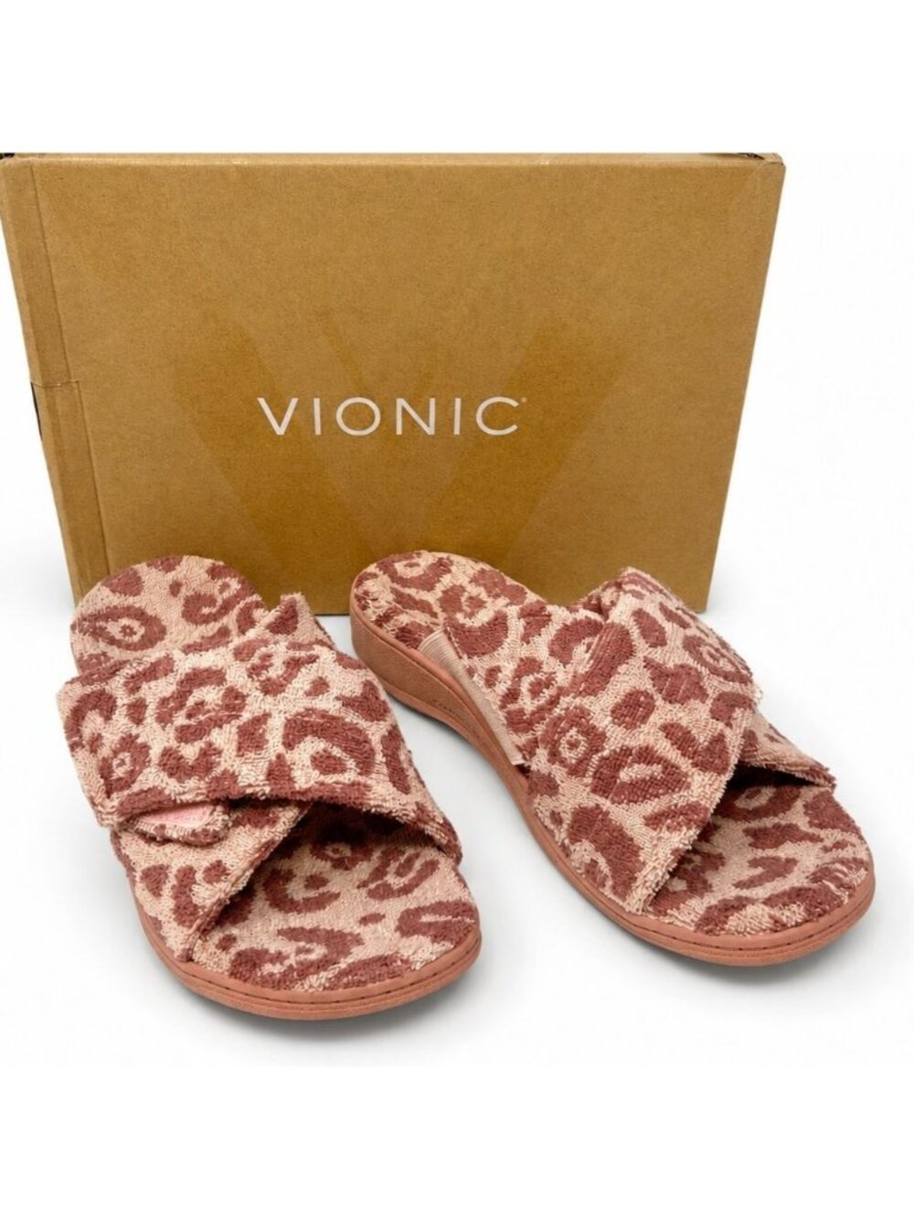 Vionic Relax II Supportive Slide Slippers Pink Leopard Women’s 9 M Arch Support